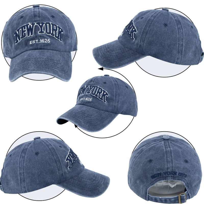 Eohak Baseball Hat New-York Distressed-Adjustable-Strapback - Washed Twill Dad Hat Unisex Navy Blue - Image 5
